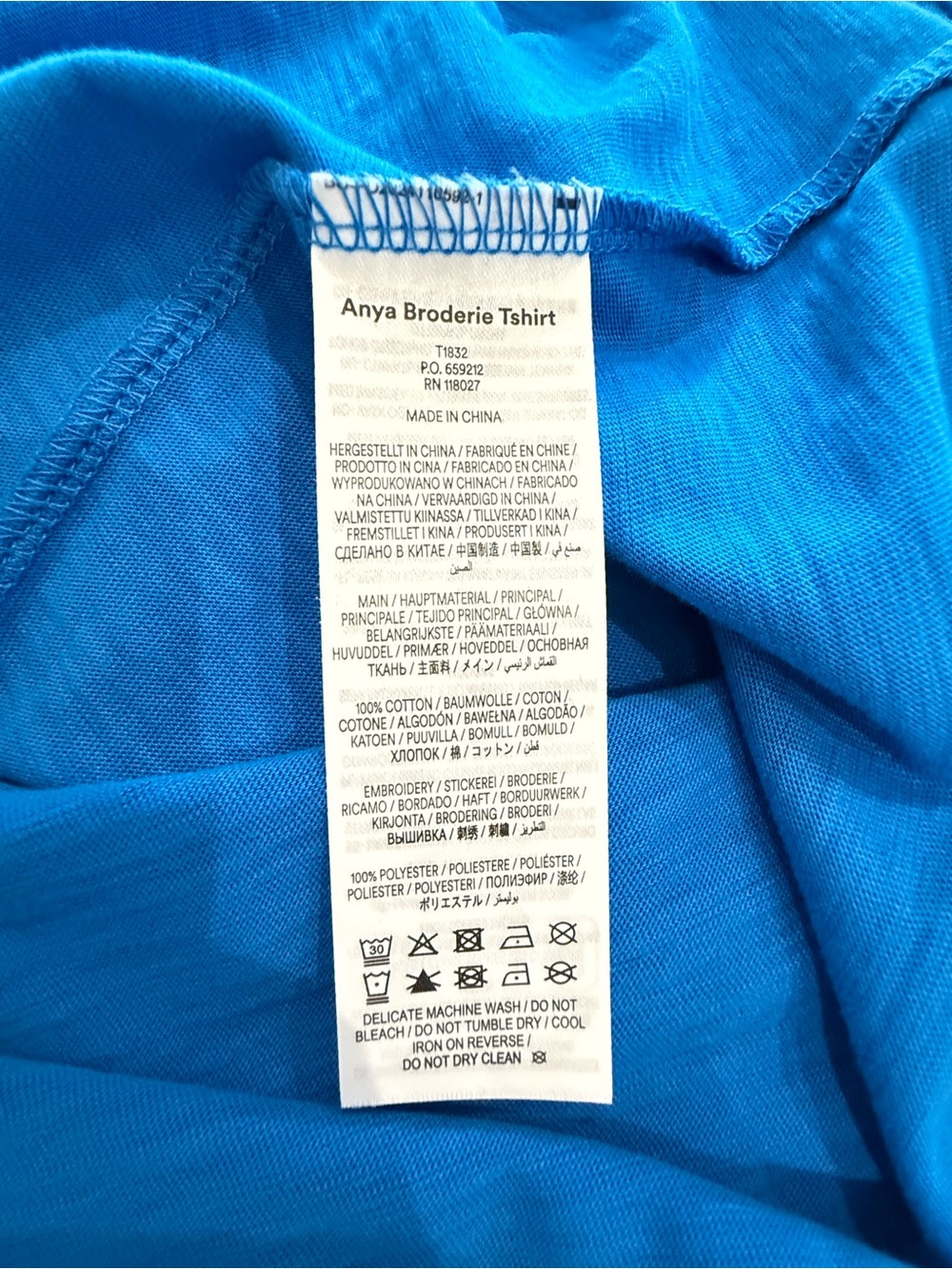 Boden Anya Broderie Embroidered Cotton Tee, Cerulean Blue, Size US 4, Like New - Picture 17 of 17